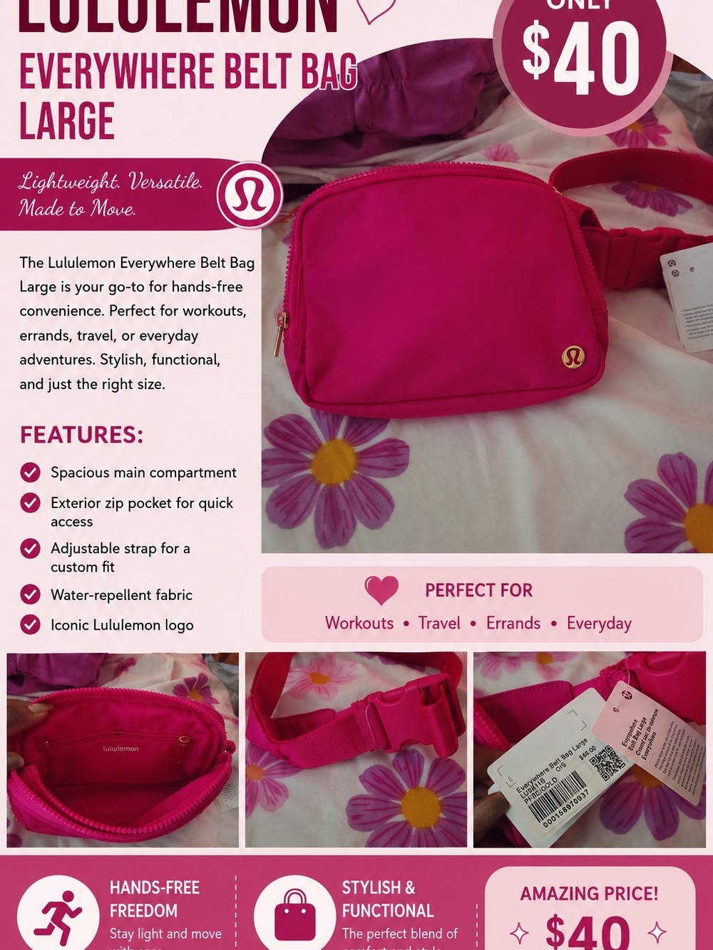 lululemon athletica Hot Pink Everywhere Belt Bag